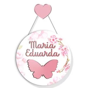 Porta Maternidade Borboleta Acrílico Rose