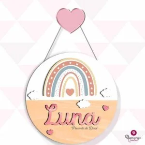 Porta Maternidade Arco-íris e Corações Personalizado com Nome