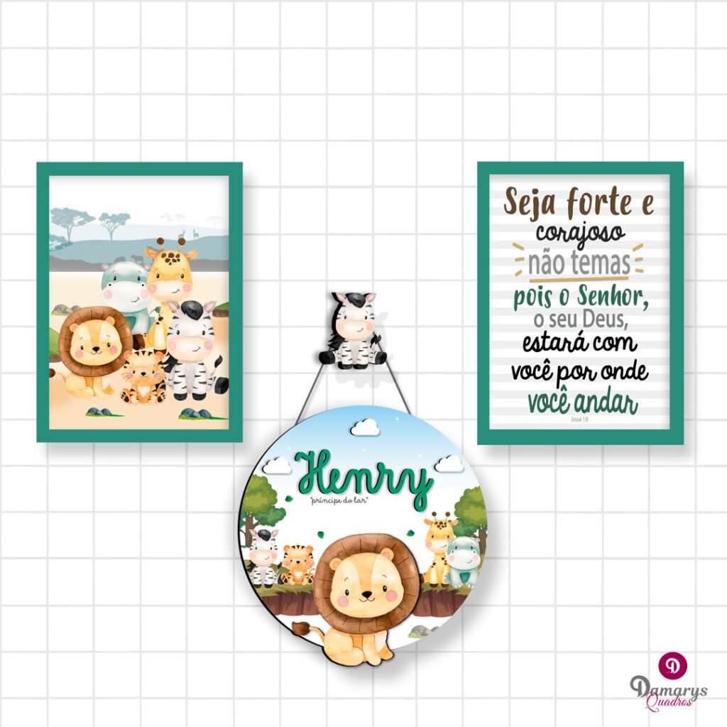 Quadro Infantil Kit Safari Leãozinho