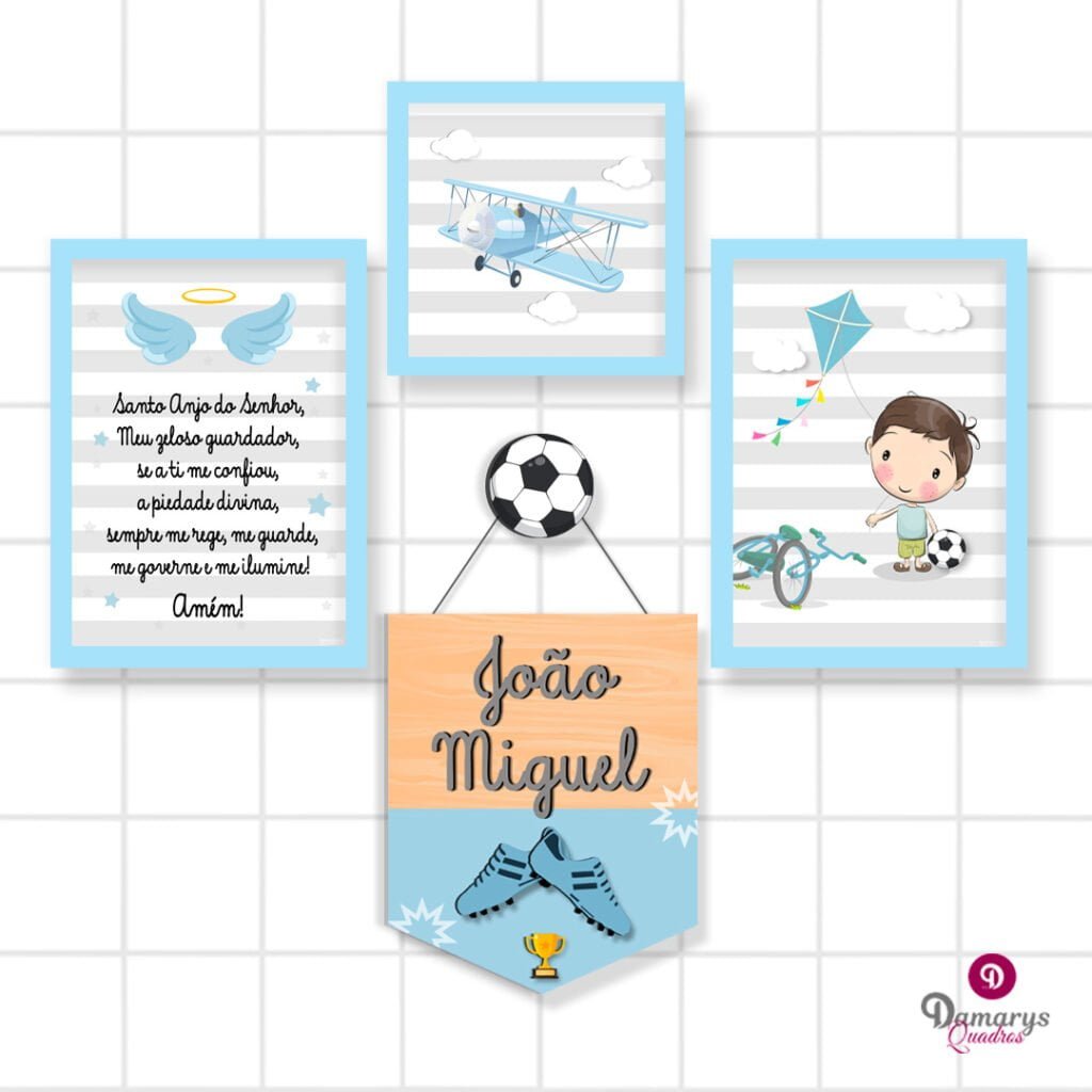 Quadro Infantil Kit Aviador e Futebol