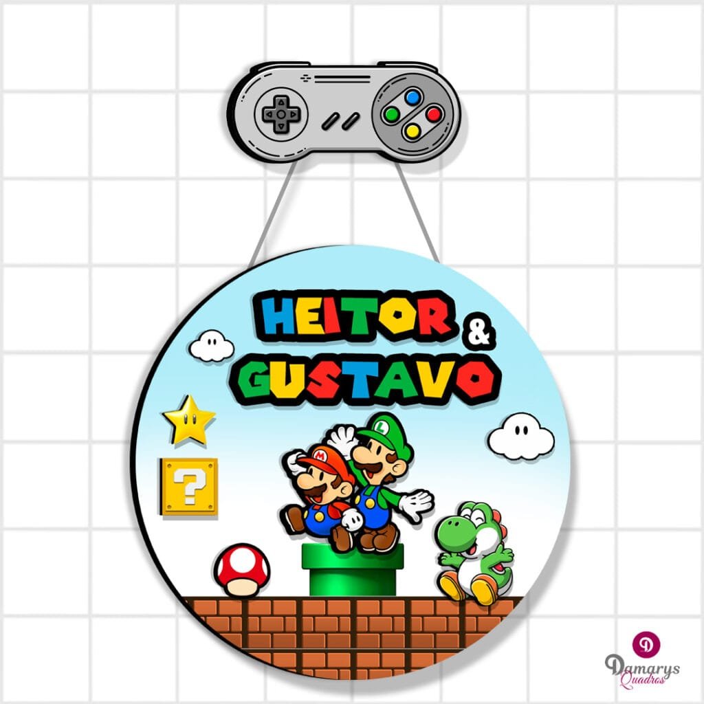 Placa Porta Maternidade Mario e Luigi personalizada em MDF e acrílico.
