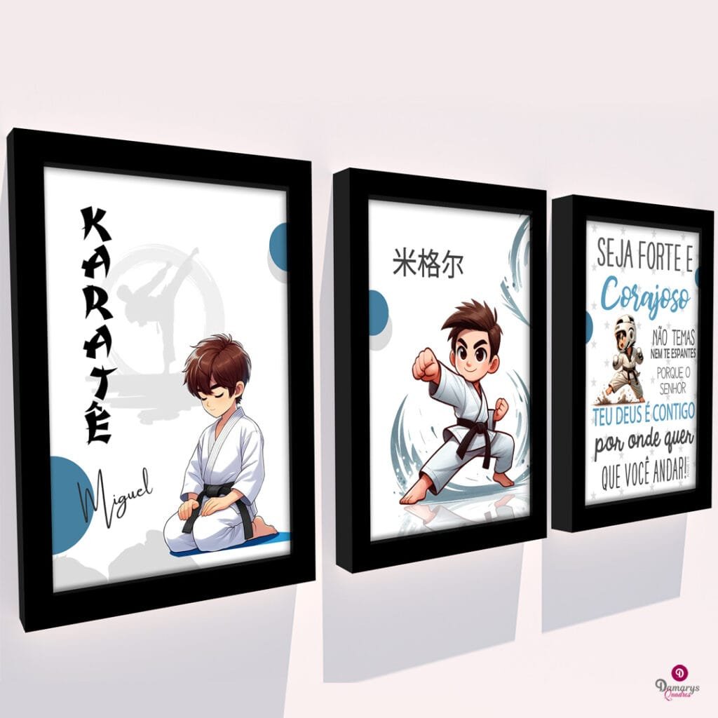 Quadro Infantil Kit Menininho Lutador personalizado com nome.