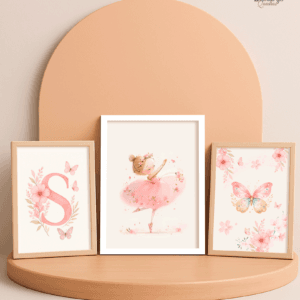 1 Kit Quadros Decorativos Infantis Bailarina Rosa (3 Peças)