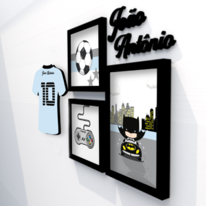Quadro Infantil Kit Futebol Batman e Vídeo Game personalizado
