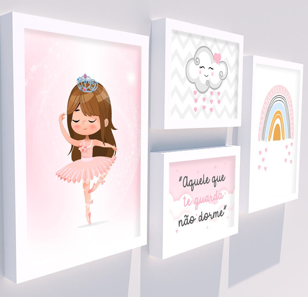 Quadro Infantil Kit Bailarina Céu com Arco-íris personalizado