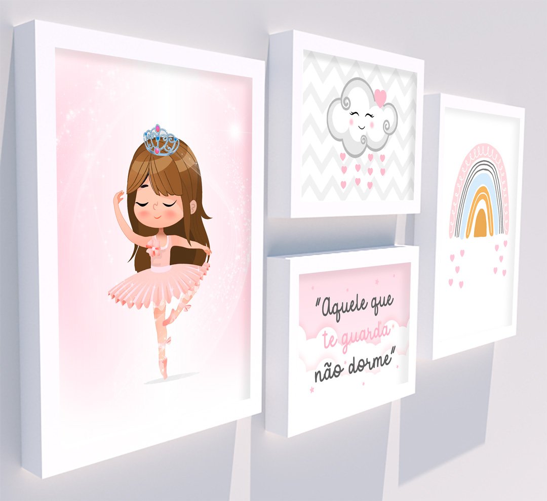 Quadro Infantil Kit Bailarina Céu com Arco-íris personalizado