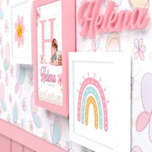 Kit Quadro Jardim das Flores - 3 Peças + Nome em MDF