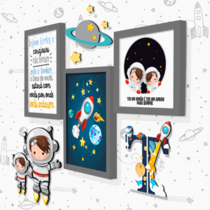 Quadro Infantil Kit Irmãos Astronautas