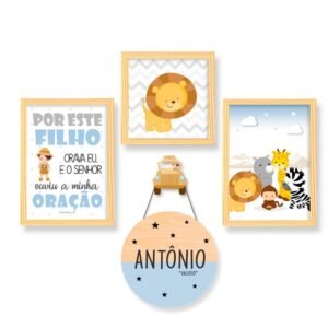 Quadro infantil Safari Azul personalizado