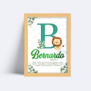 Quadro personalizado nome do bebê Leão com inicial e glitter