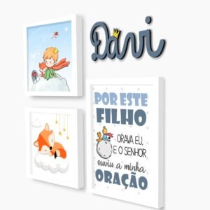 Kit de quadros Pequeno Príncipe personalizado com nome em MDF
