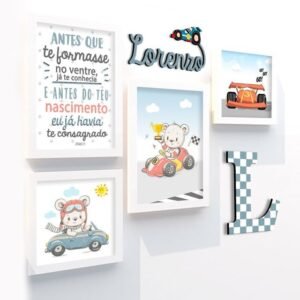 Kit quadros Ursinho Carrinhos personalizado
