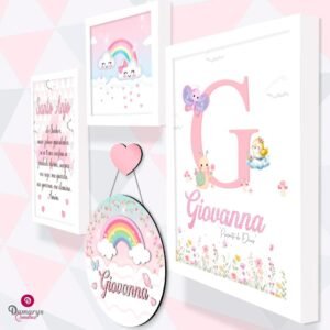 1 Kit Quadros Quarto de Bebê: Jardim das Borboletas com 4 Peças