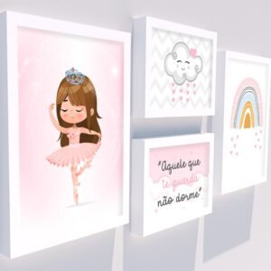 Quadro Infantil Kit Bailarina Céu com Arco-íris