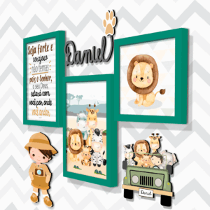 Quadro Infantil Kit Safari Carrinho