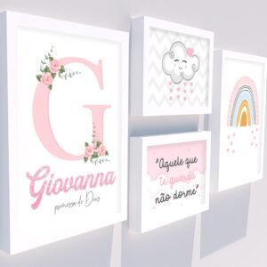 Kit Chuva de Amor com Arco-íris - Quadros Personalizados