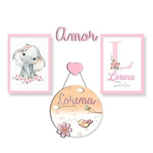 Quadro Infantil Kit Safari Rosa