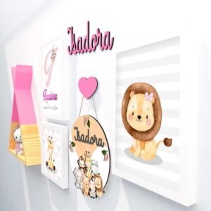 Quadro Infantil Kit Safari Rosa