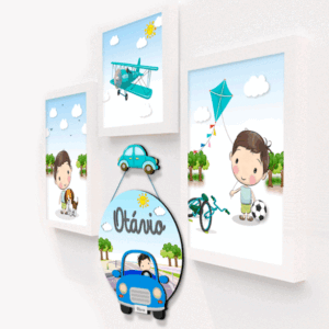 Kit de quadros Menino Brinquedos personalizado com 4 peças