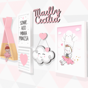 Kit quadros Ursinha nas Nuvens personalizado
