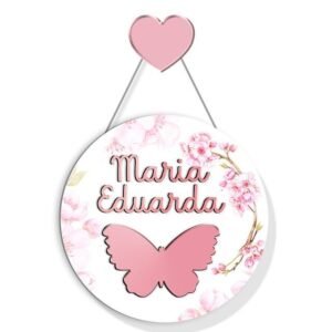Porta Maternidade Borboleta Acrílico Rose