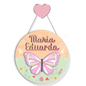 Porta Maternidade Arco-íris e Borboletas Personalizado 3D