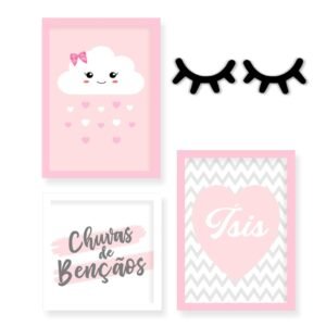 Quadro Infantil Kit Nuvem Chuva de Amor