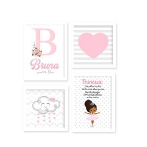 Quadro Infantil Kit Bailarina Chuva de Amor