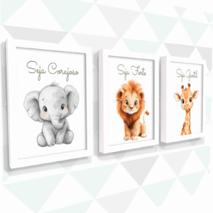 Kit de quadros infantil Safari Baby personalizado com 3 peças