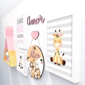 Kit quadros Safari Rosa personalizado